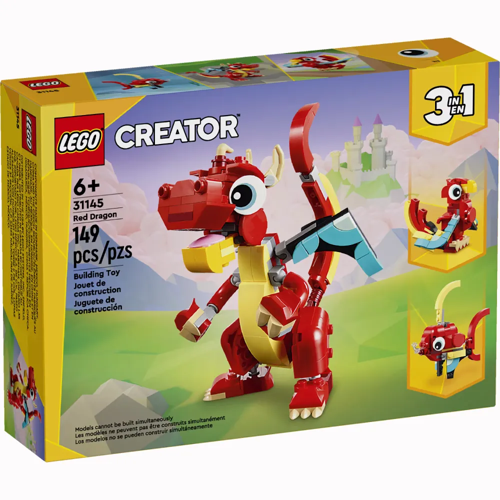 Free Lego Creator 3In1 Red Dragon Toy With Animal Figures