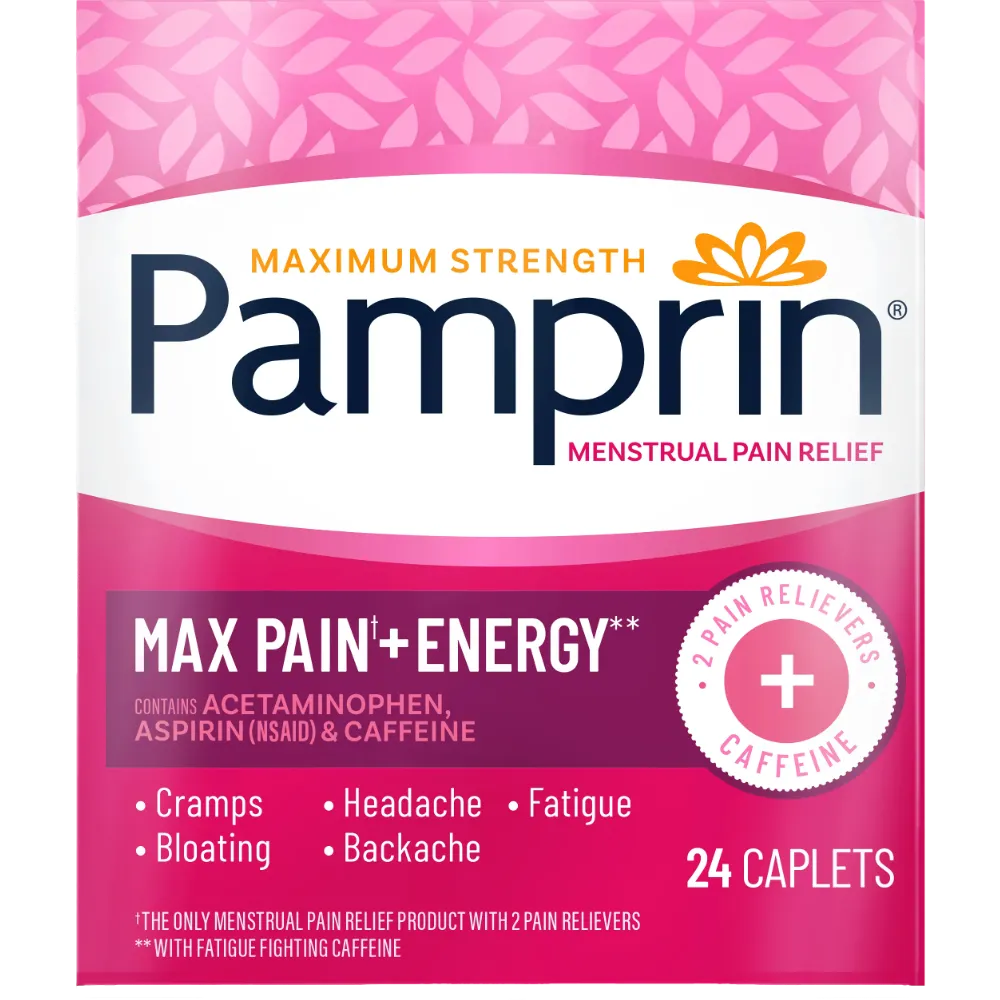 Free Pamprin Maximum Strength Pain + Energy Menstrual Pain Relief Caplets